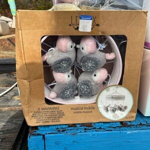 Lenox Pink and Gray Elephant Musical Mobile
